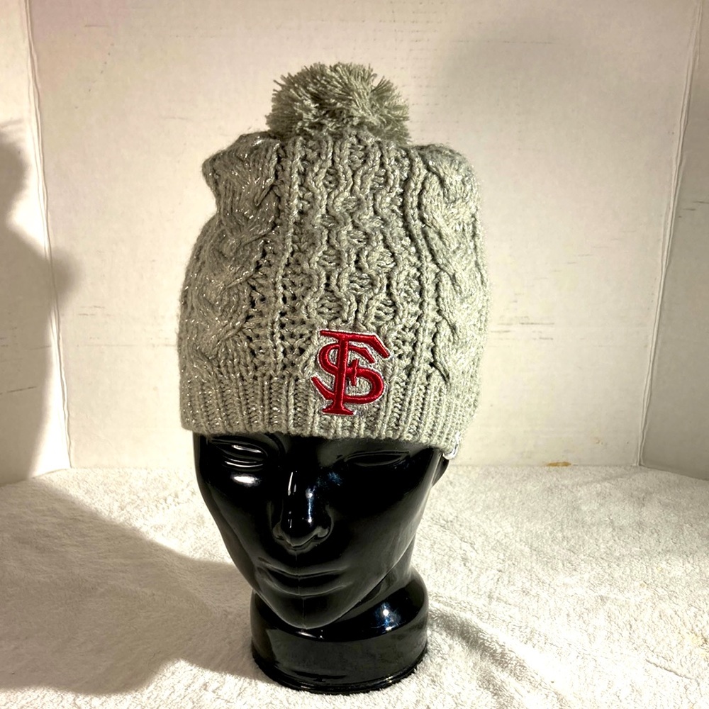 Woman’s Gray & Metallic Silver 47 Brand FS Knit Beanie with Pom Pom